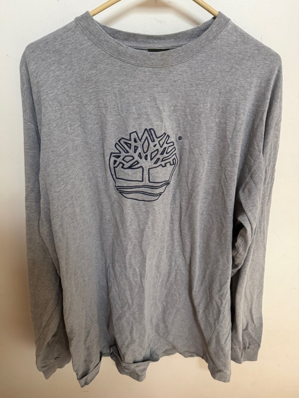Timberland Gray Long Sleeve Crew with Navy Logo Embroidery